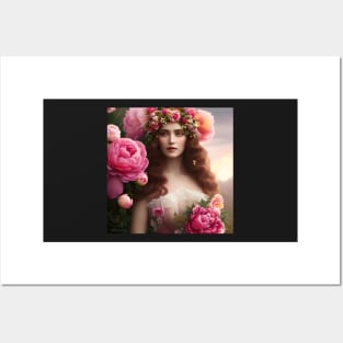 The Goddess of the Spring with Giant Pink Peonies - II Posters and Art